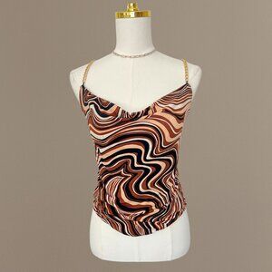 Y2K Brown Marble Swirl Chain Strap Top